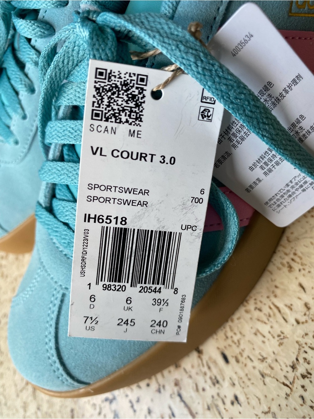 NWT ADIDAS VL Court 3.0 Sneaker Shoes In Mint Pink & Gold Metallic Size 7.5 - Picture 9 of 10